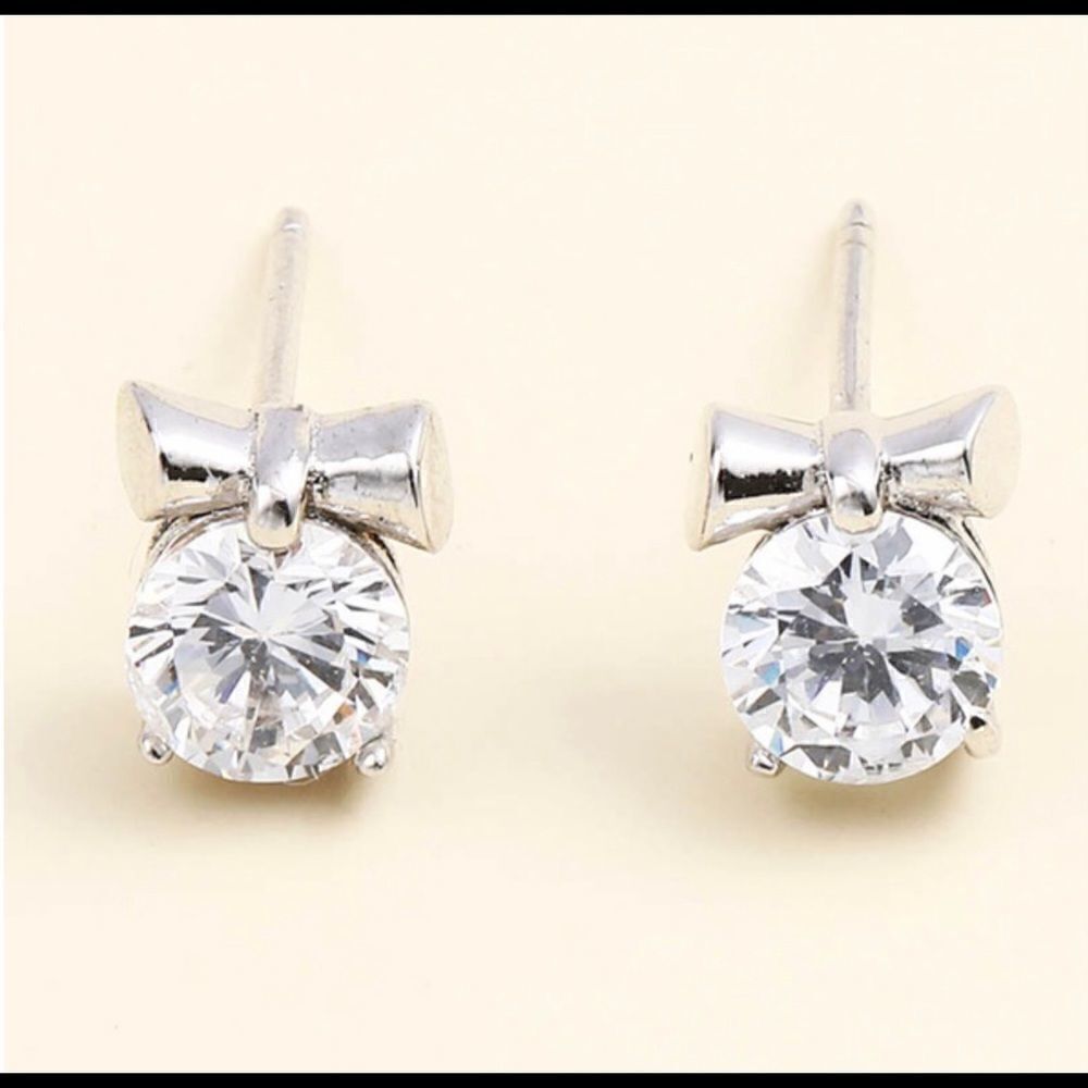 Sterling S925 Rhinestone with Mini Bow Stud  Earrings